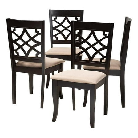 Bowery Hill 17.9" Modern Oak Wood Dining Chair in Sand/ Chocolate (Set of 4)