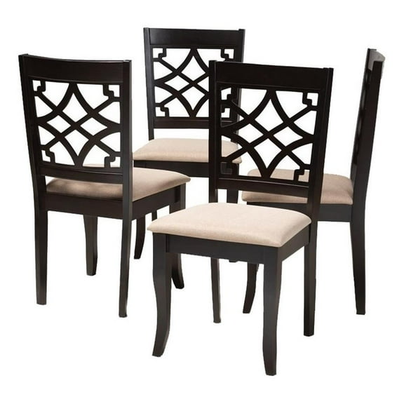 Bowery Hill 17.9" Modern Oak Wood Dining Chair in Sand/ Chocolate (Set of 4)