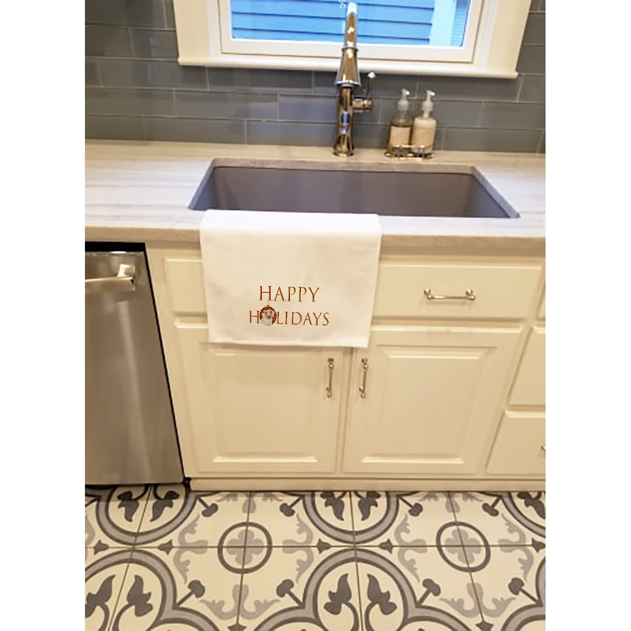 Carolines Treasures CK9182WTKT 28 x 19 in. Unisex Chihuahua Dapple No.2 Happy Holidays White Dish Towels Kitchen Towel - Set of 2
