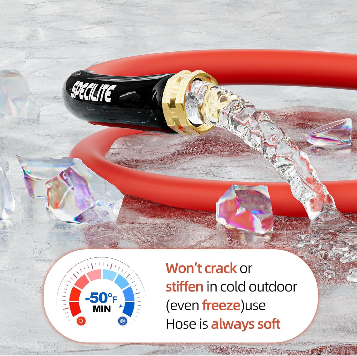 5/8" Hot/Cold Short Leader Garden Water Hose 5 ft, -50℉-190℉, Flexible & Lightweight Rubber Pipes With 3/4" Brass Fittings for Yard, Outdoor, Farm, Red