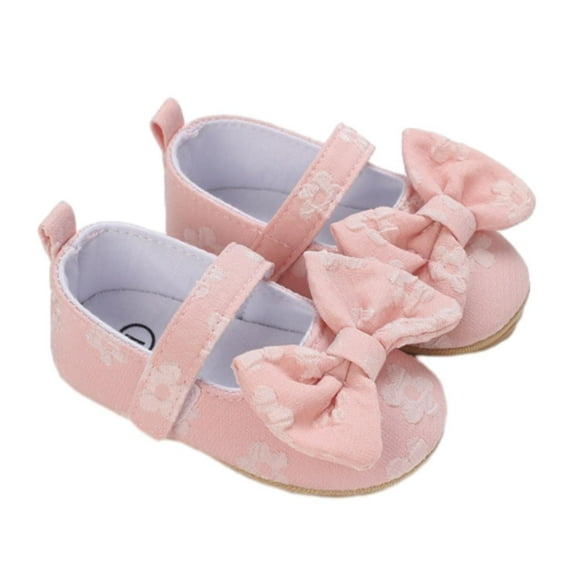 Otqutp Toddler Breathable Footwear Baby Girls Bownot Non Slip Soft Sole PU Leather Toddler Cirb Dress Shoes 0 to 12 Months Flat Sole Shoes