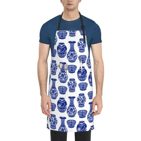 

Picia Blue Vases Waterproof Apron for Unisex Adult - Adjustable Bib Apron with Pockets Ideal for Cooking Gardening Painting and Household Chores