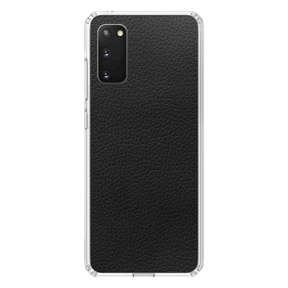 DistinctInk Clear Shockproof Hybrid Case for Galaxy S20 ULTRA / 5G (6.9" Screen) - TPU Bumper, Acrylic Back, Tempered Glass Screen Protector - Black Faux Leather Print Design - Printed Faux Leather