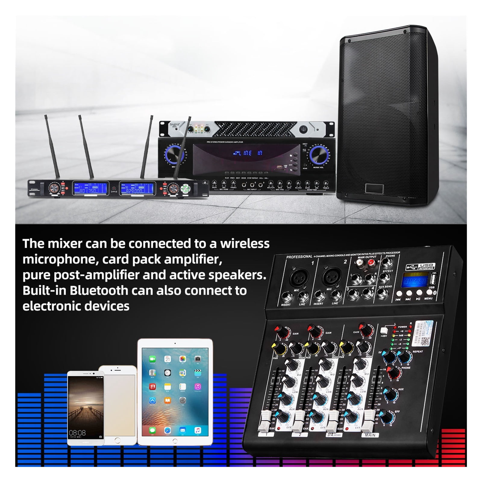 4 Channel DJ Sound Mixing F4 Mixer Bluetooth PC USB Play Recording 48V Contoller Mixing Console ,Easy to Operate