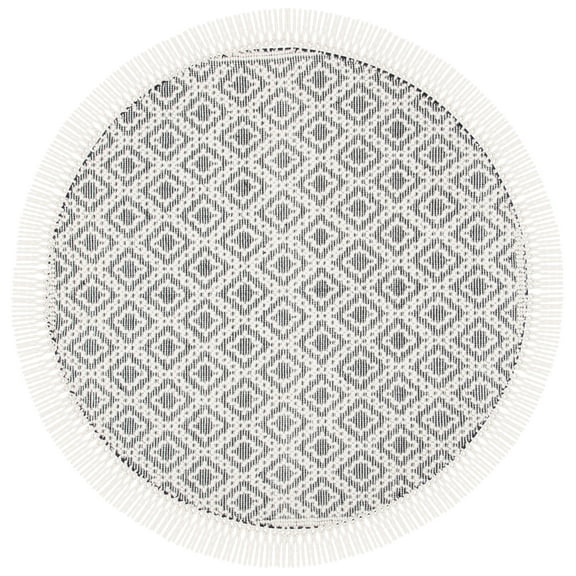 SAFAVIEH Natura Kayleah Geometric Wool Area Rug, Ivory/Black, 6' x 6' Round