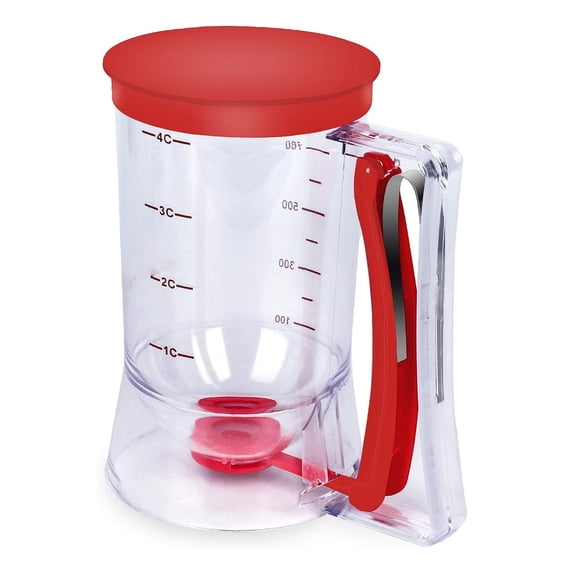 Bohorizon Pancake Batter Dispenser, 4-Cup Batter Dispenser with Squeeze and Measuring Marks, Pack of 1, Red