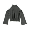 thumbnail image 2 of bar III Womens Cold Shoudler Halter Top Shirt, Grey, Small, 2 of 2
