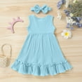 thumbnail image 3 of Tiny Cutey Baby Girl Dress Kid Summer Sleeveless Solid Beach Casual Dresses Sundress Clothes with Headband for 2-3T, 3 of 7