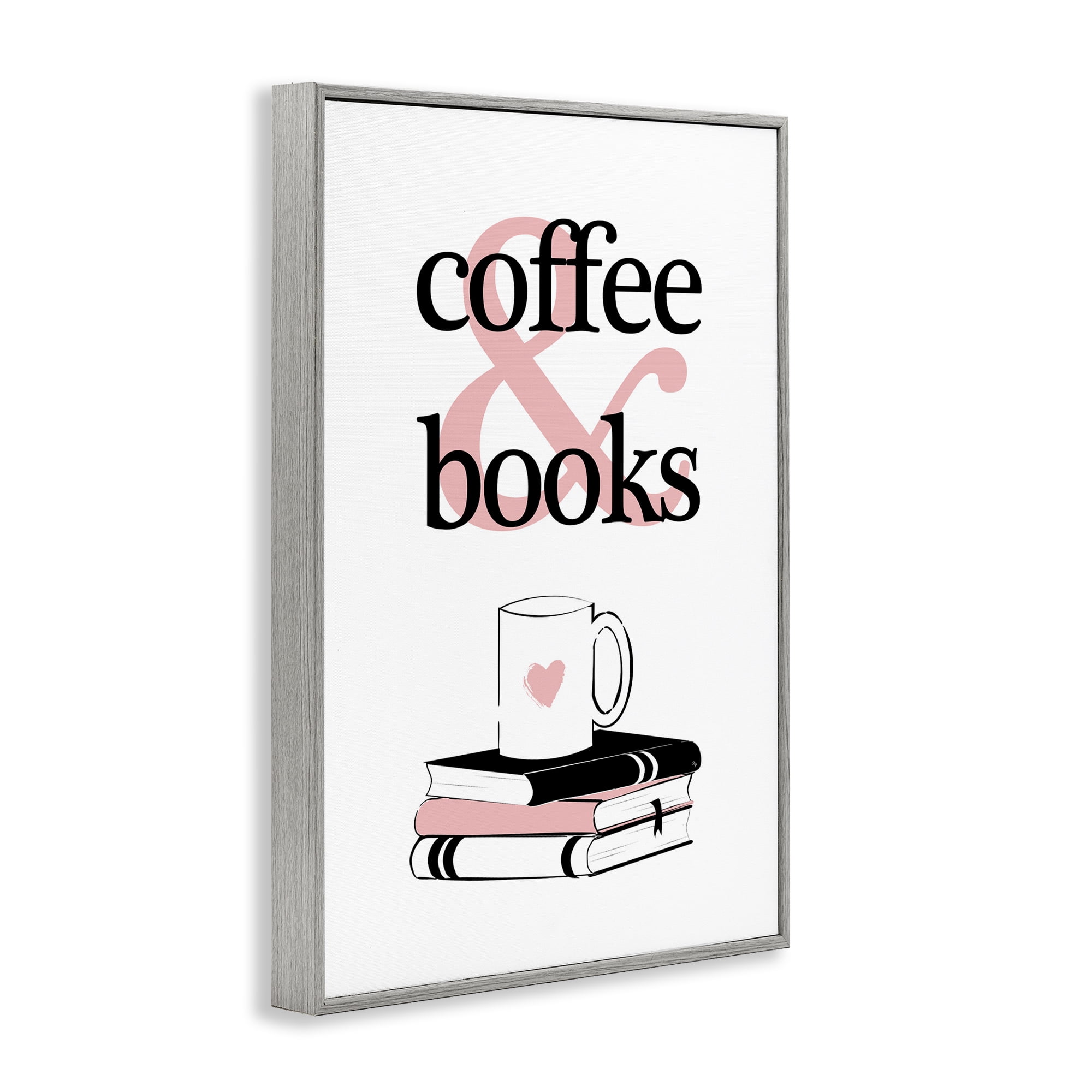 Stupell Industries Coffee & Books Phrase Typography Painting Gray Framed Art Print Wall Art, 20 x 30