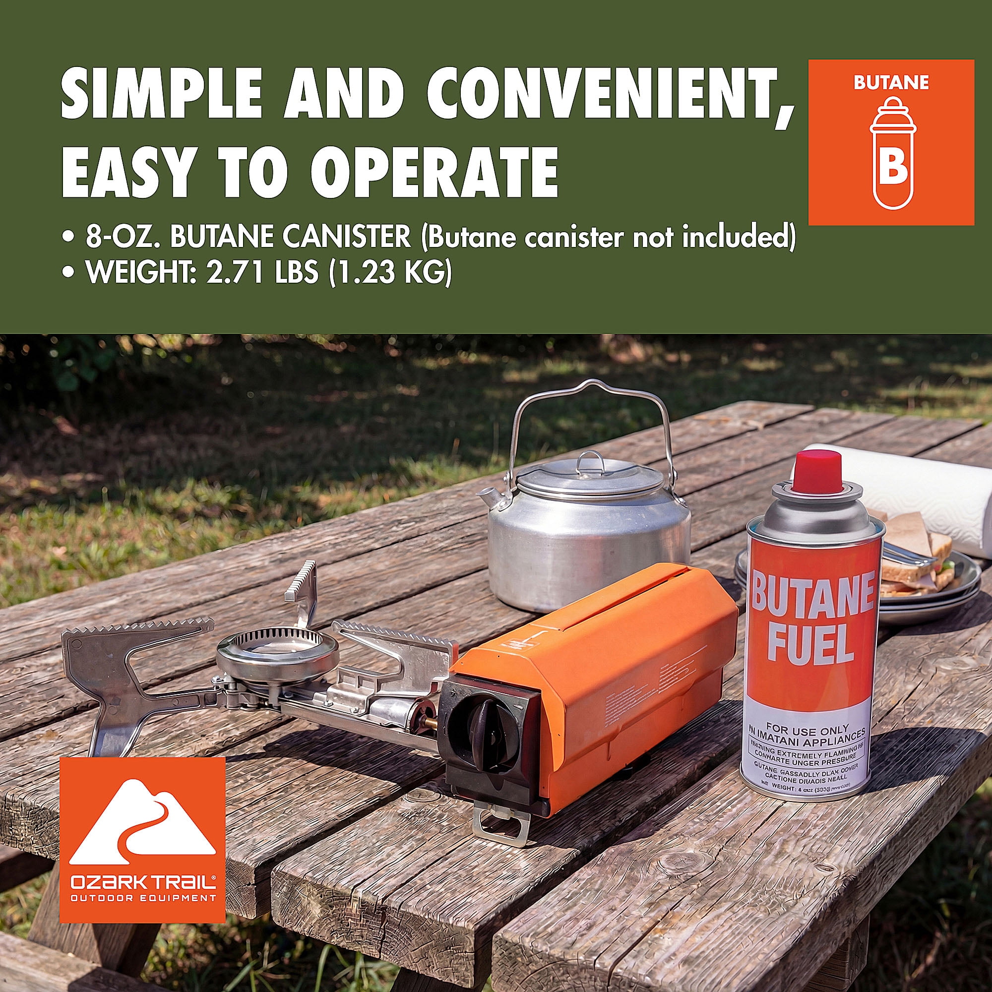 Ozark Trail 1-Burner Folding Butane Stove, 5300 BTU, Orange