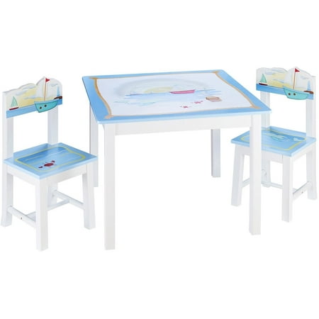 Hand Painted Nursery Furniture GHP Kids Furniture Hand Painted Sailing Table And Chairs Set with Angled Chair Legs ()