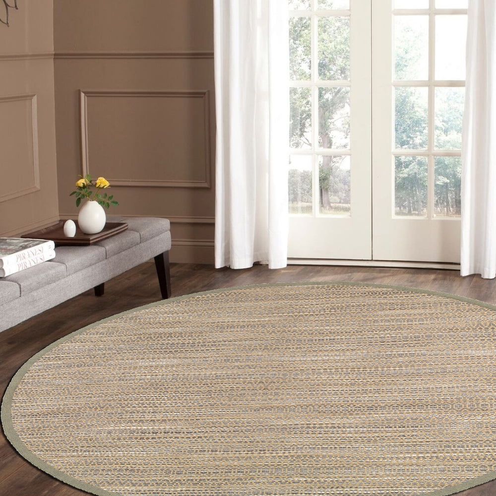 LR Home Natural Fiber Jute Blend Gray Beige Round 8 Ft. Area Rug