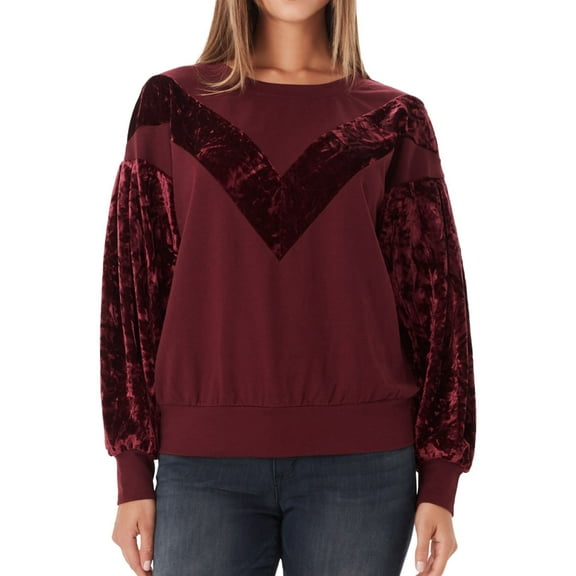 William Rast Womens Hannah  Velvet Colorblock Sweatshirt Red S