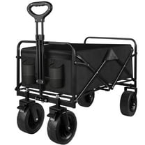 Collapsible Folding Wagon Cart, Portable Heavy Duty Large Capacity Outdoor Garden Cart with Big All Tettain Wheels and Side Pocket, Foldabel Utility Beach Wagon for Camping Sports Shopping, Picnic