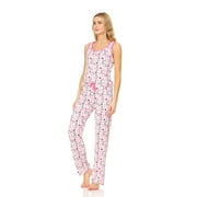 PJL940 Womens Pants Set Sleepwear Pajamas Woman Sleeveless Sleep Nightshirt Pink with White S