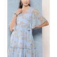 thumbnail image 4 of Janasya Women's Sky Blue Dobby Georgette Digital Printed Flared Dress, 4 of 5