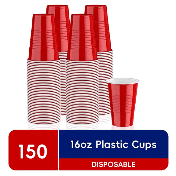 JOLLY CHEF 150 Pack 16 oz Disposable Plastic Cups, Red Party Plastic Cups for Parties, Picnics and BBQ