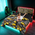 thumbnail image 4 of Manfei Bright 3D Block King Bedding, Geometric King Bed in a Bag, Gray Yellow, Black Reversible 7pcs, 4 of 6