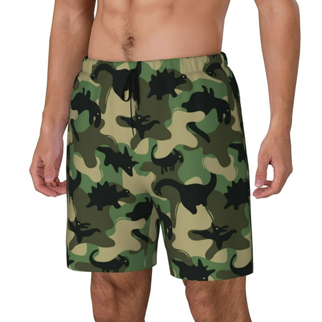 Balery Camouflage Dinosaur Bañador para hombre, shorts de playa de secado rápido con entrepierna y forro de compresión-3X-Large
