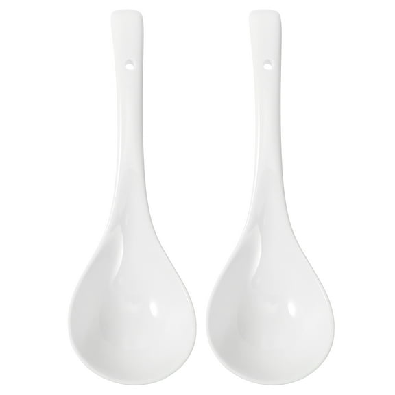 1 Set 2 Pcs Large Soup Spoons Ceramic Porcelain Spoons Ceramic Tableware (White)