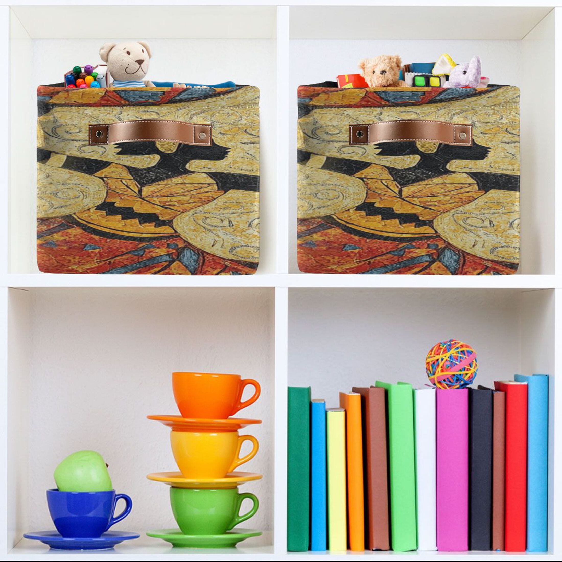 African Faces Decorative Foldable Storage Basket,Canvas Fabric Foldable Storage Bins with Handles Open Home Storage Bins Boxes for Toy Book Shelf Closet Baskets