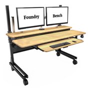 Versadesk Foundry Electric Standing Desk - Push-Button Height Adjustable, Split-Level Surface, USB Charger, Large Workspace, | Bamboo, ( 60 x 30 )