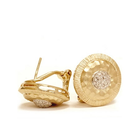 - Yellow Gold Fancy Womens Hammered 1/5ct Diamond Earrings