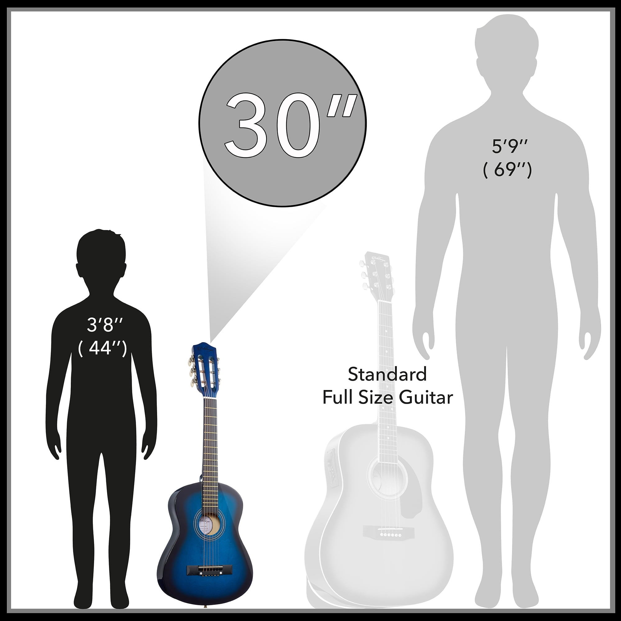 Ashthorpe 30-Inch Kids Acoustic Guitar - Blue, Beginner Starter Kit with Gig Bag, Extra Strings, Strap, and Lessons
