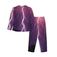 thumbnail image 2 of Kll Thunderstorm Violet Purple Print Women'S Long Sleeve Pajamas With Pants Sleepwear Loungewear 2 Set-Small, 2 of 9