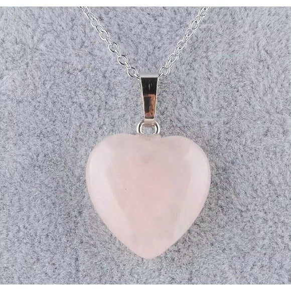 HOOUN 10pc Rose Quartz Heart Pendant Necklace Gemstone Natural Stone Silver Plated