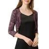Allegra K Women's Elegant 3/4 Sleeve Sheer Lace Floral Open Front Bolero Shrug