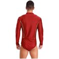 thumbnail image 2 of Kaerm Men's Sparkling Rhinestones Dance Shirt Long Sleeve Leotards Salsa Rumba Latin Dance Bodysuit Red L, 2 of 7