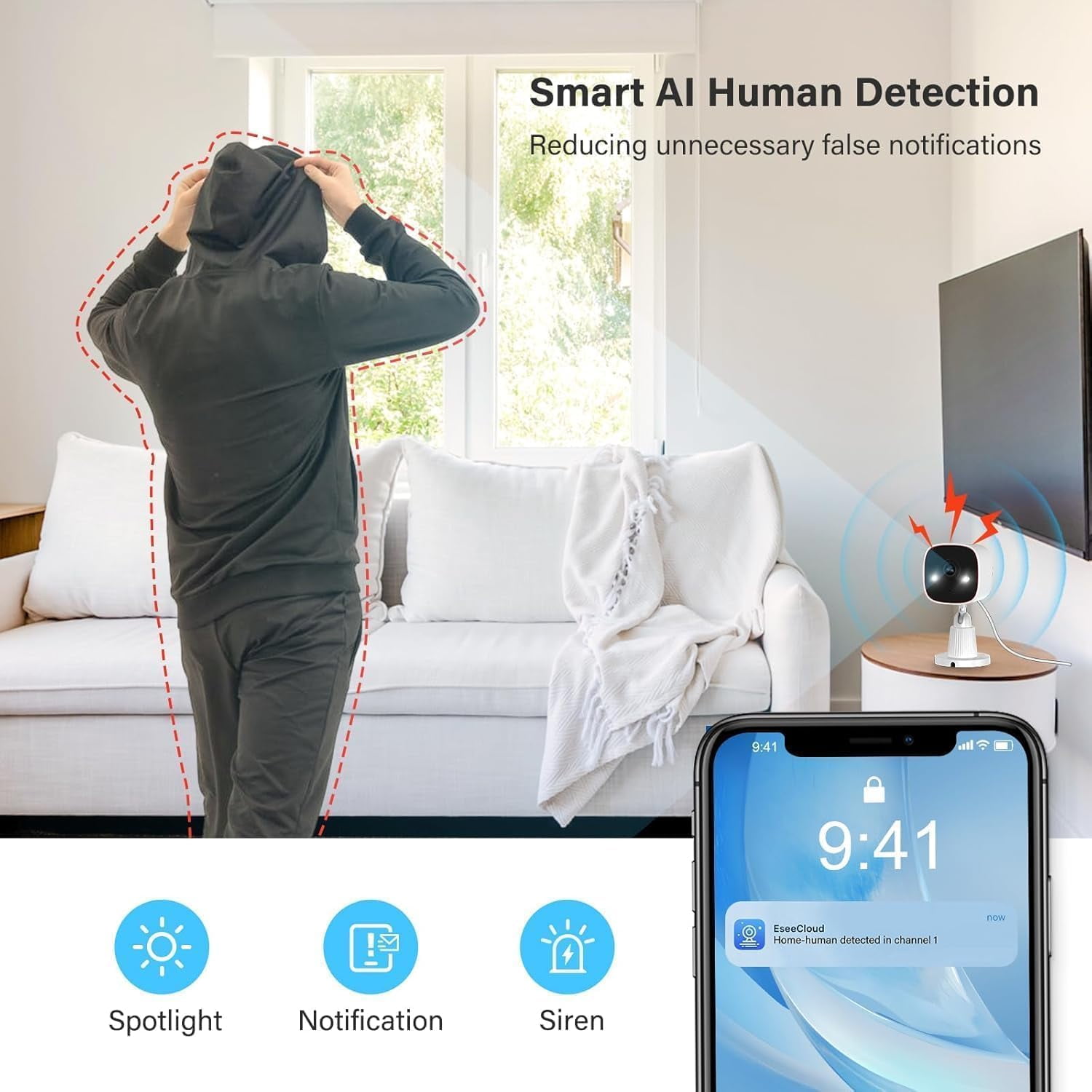 2K WiFi Security Camera Indoor/Outdoor, Plug-in Home Surveillance Cam with Color Night Vision, Human Motion Detection, 2-Way Audio, IP66 Waterproof, Baby & Pet Monitor, 5G/2.4G