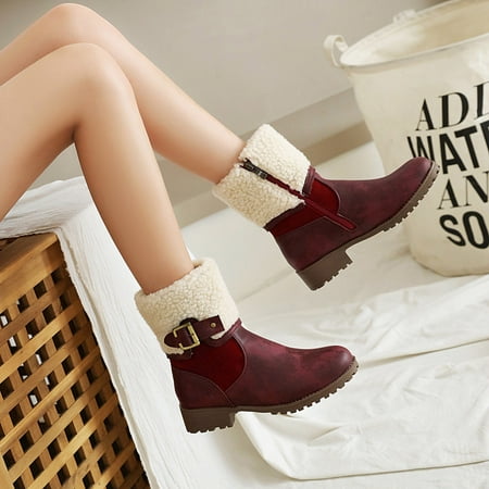 

Women Boots Snow Boots Autumn And Winter Round Toe Warm Furry Short Boots Large Size Boots