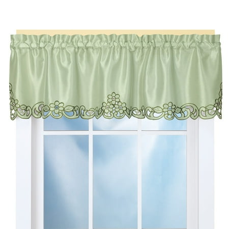 - Elegance Scroll Embroidered Cut-Out Window Valance with Rod Pocket Top for Easy Hanging, 58
