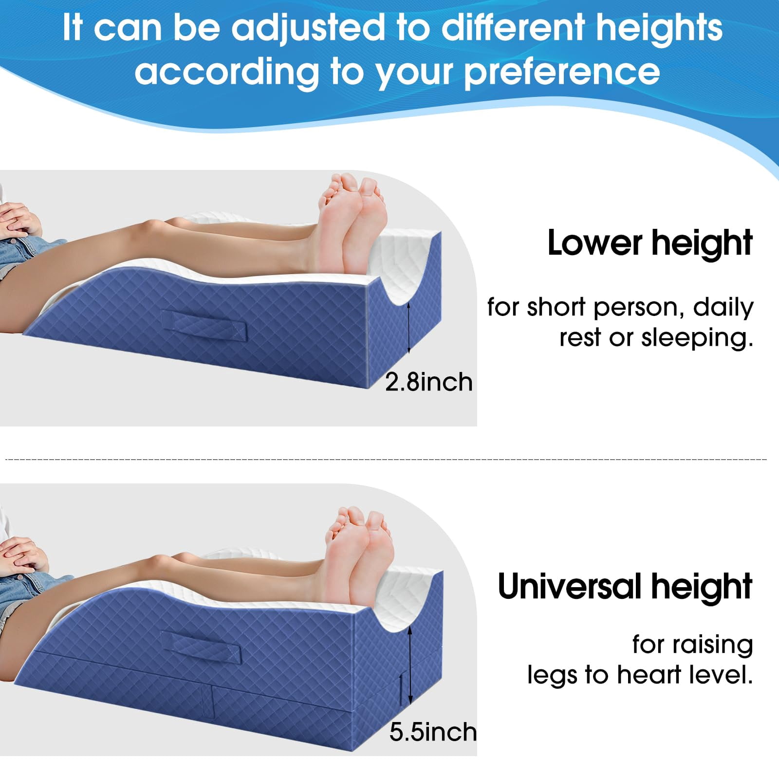 Elevation Pillows For Leg After  Memory Foam Adjustable Wedge Pillow Injury Or Rest Ankle Sleeping Blue/double