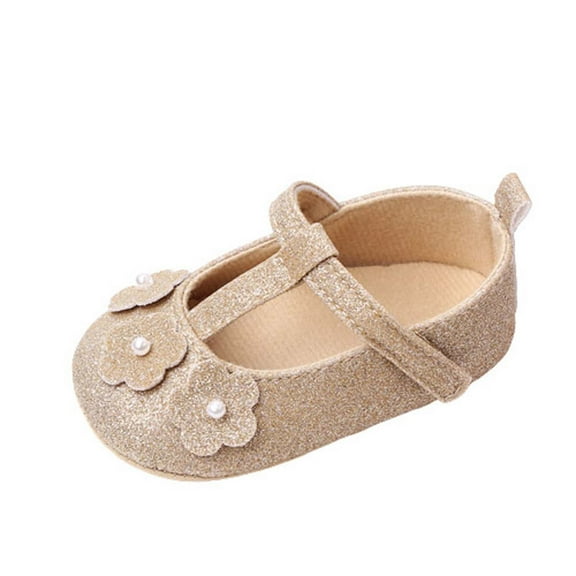 Zwiiyzr Girls Baby First Walking Shoes 3-11 Months Infant Dress Shoes Toddler Kid Summer Soft Bottom Casual Flower Cute Princess Shoes Gold