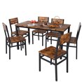 thumbnail image 1 of Juego de Comedor 7 Piezas Mesa y 6 Sillas Tapizadas, Tablero Nogal Claro Recubierto PVC, Estructura Metálica Pintura Negra Texturizada, 1 of 9
