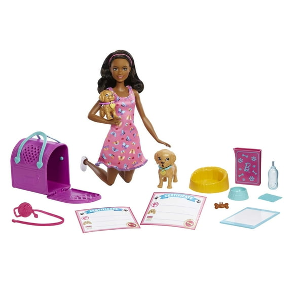 Barbie Doll and Accessories Pup Adoption Playset with Doll, 2 Puppies and Color-Change