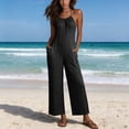 thumbnail image 6 of Women's Solid‑Color Spaghetti Strap Wide‑Leg Jumpsuit Front Tie V‑Neck Back Zipper Loose‑Fit One‑Piece Pants with Side Pockets Black XXL(XXL), 6 of 9