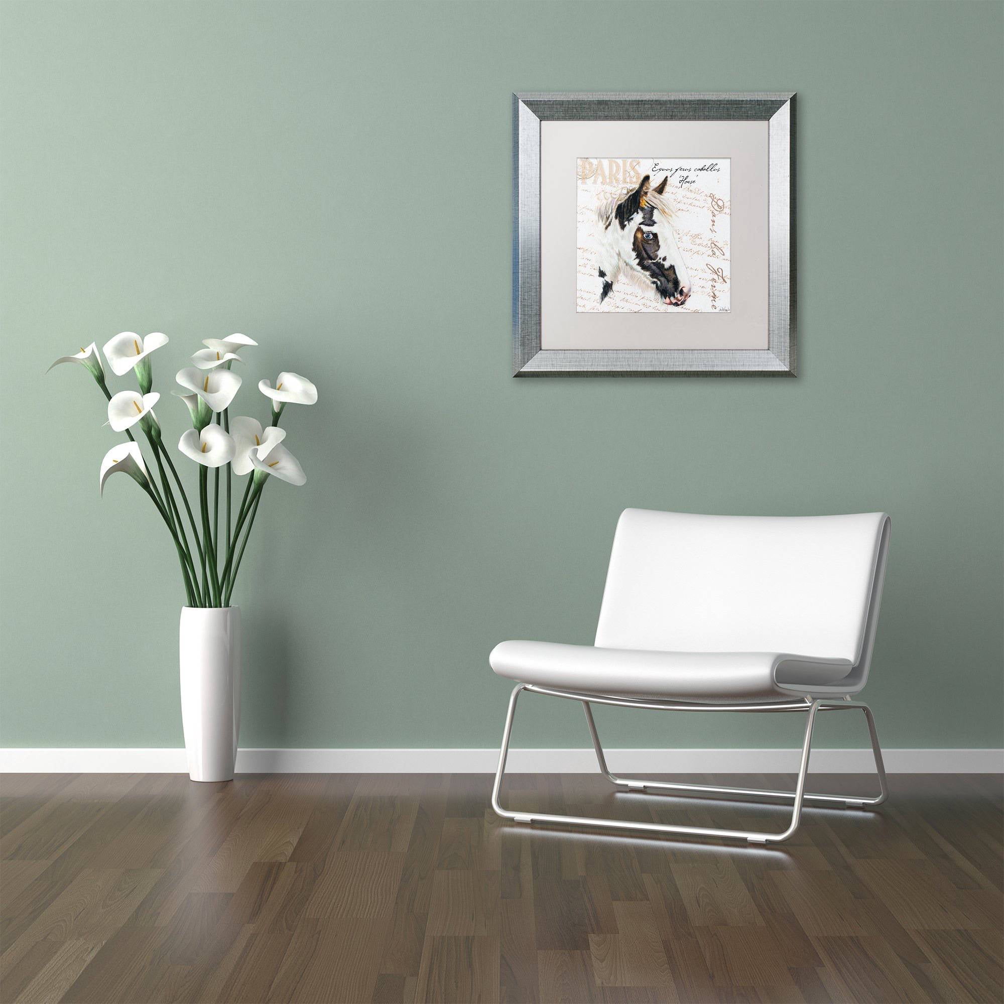 Trademark Fine Art "Dans la Ferme Rooster I" Canvas Art by Jennifer Redstreake White Matte, Silver Frame