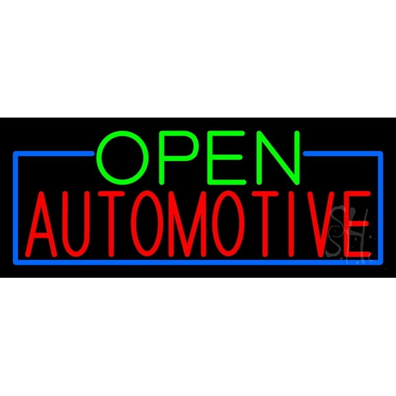 Open Automotive LED Neon Sign 13 x 32 - inches, Clear Edge Cut Acrylic Backing, with Dimmer - Bright and Premium built indoor LED Neon Sign for automotive store, and mall.