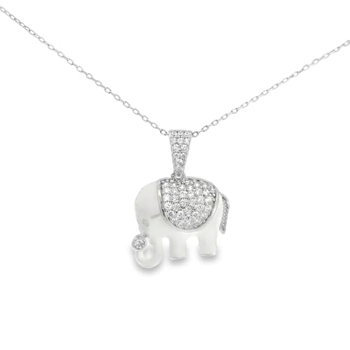 My Daily Styles 925 Sterling Silver CZ and White Enamel Elephant Pendant