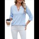 thumbnail image 2 of Blusas Casuales con Cuello en V y Ojales Bordados para Mujer, Blusas Playeras Elegantes. Azul M, 2 of 10