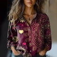 thumbnail image 2 of Womens Tops Stylish Print Long Sleeve Cotton Button Blouse Spring Summer Shirts for Women Purple 5Xl, 2 of 4