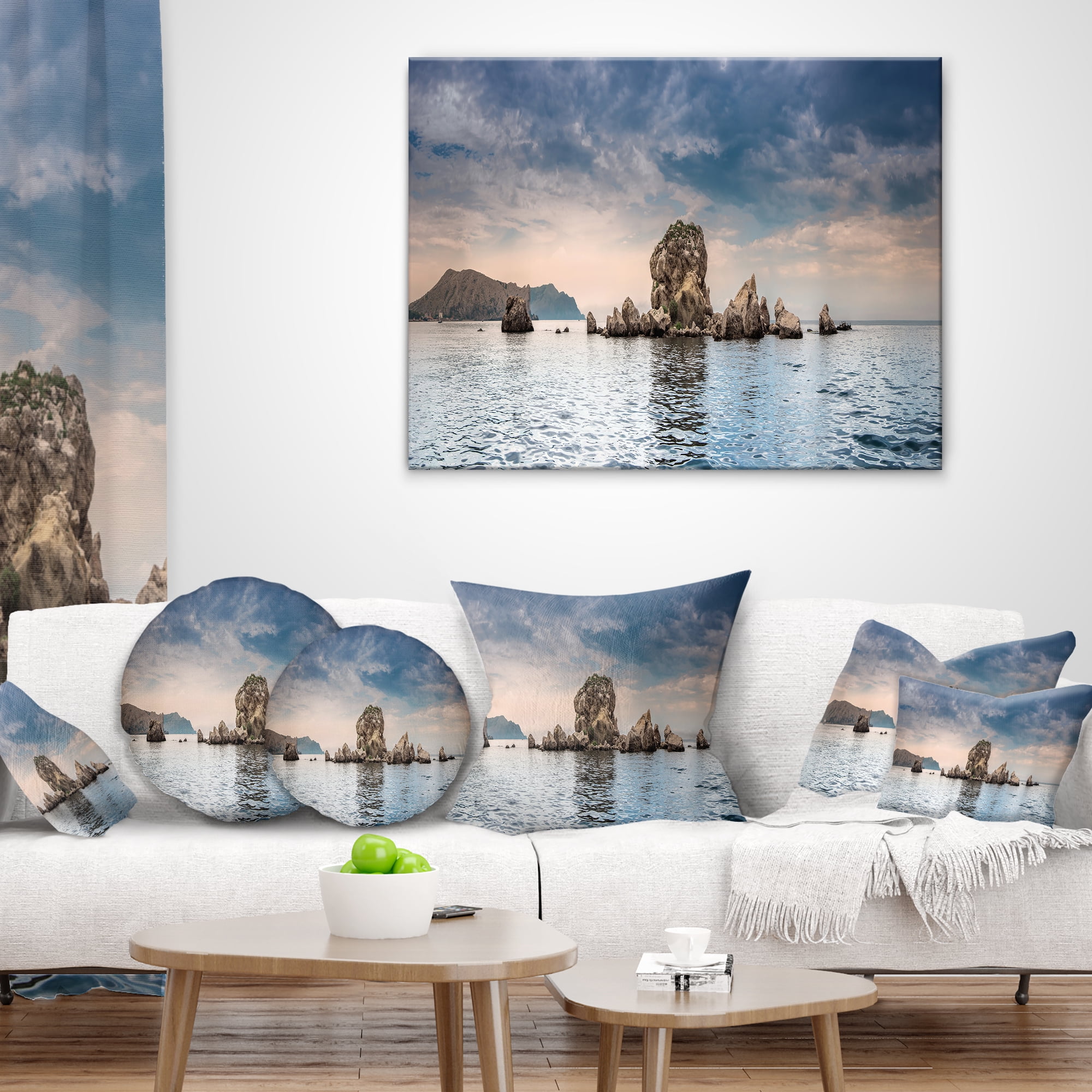 Designart Crimean Peninsula Seashore Panorama - Seashore Throw Pillow - 12x20