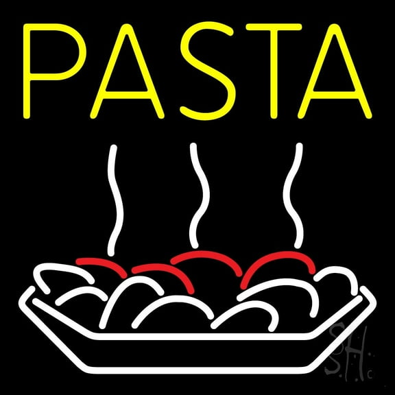 Yellow Pasta With Logo LED Neon Sign 24 x 24 - inches, Black Square Cut Acrylic Backing, with Dimmer - Bright and Premium built indoor LED Neon Sign for restaurant window and interior decor.