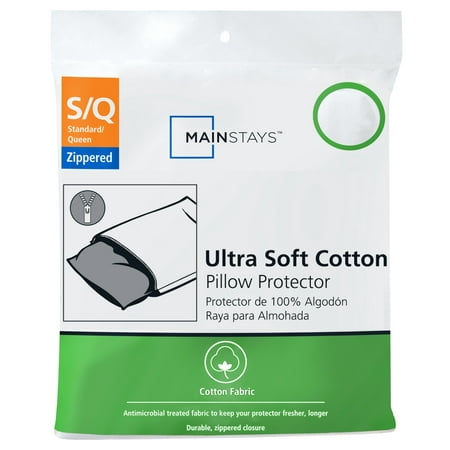 Mainstays Ultra Soft Cotton Zippered Pillow Protector, Standard/Queen