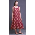 thumbnail image 4 of Bimba Magenta2 Floral Leaves & Camellias Mid Calf Nightwear Ladies Cotton Printed Sleeveless Night Gown Maxi Dress Small, 4 of 6