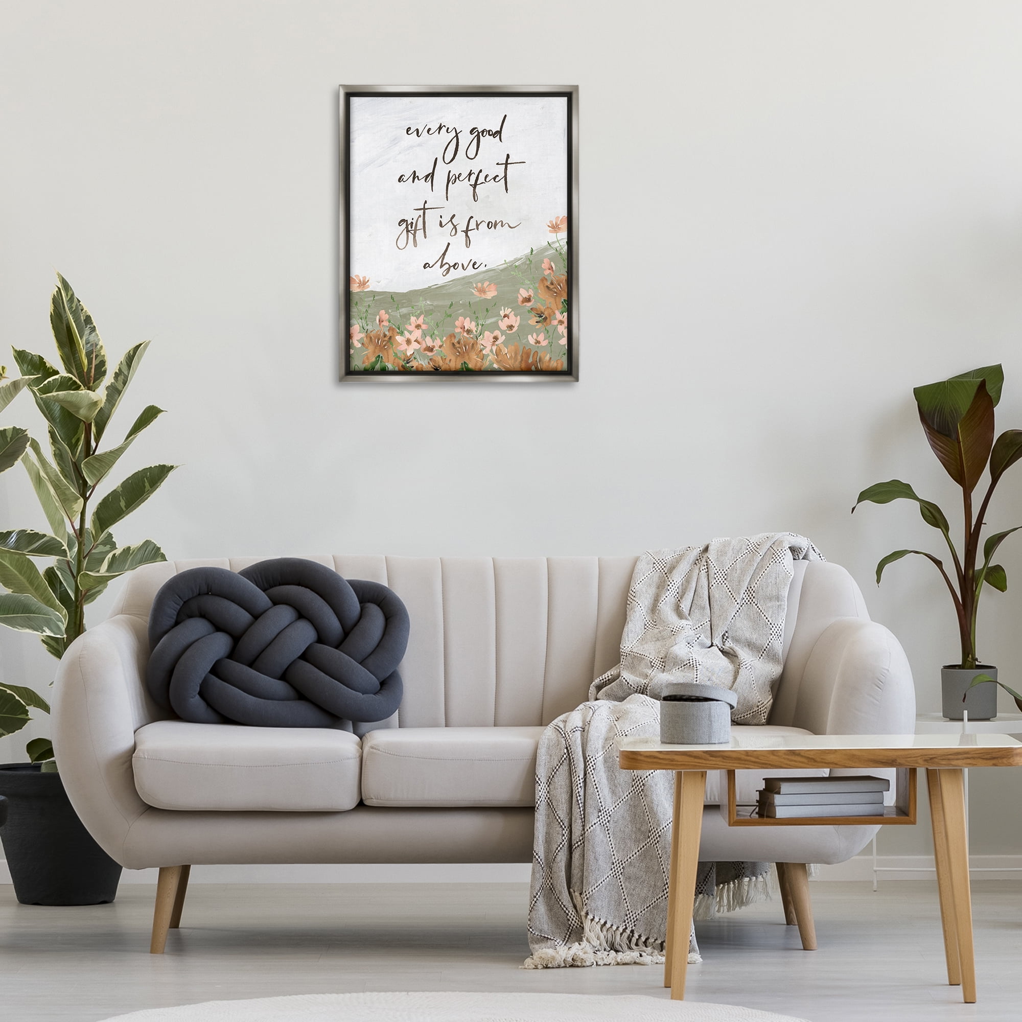 Stupell Industries Gifts From Above Religious Painting Gray Floater Framed Art Print Wall Art, 25 x 31